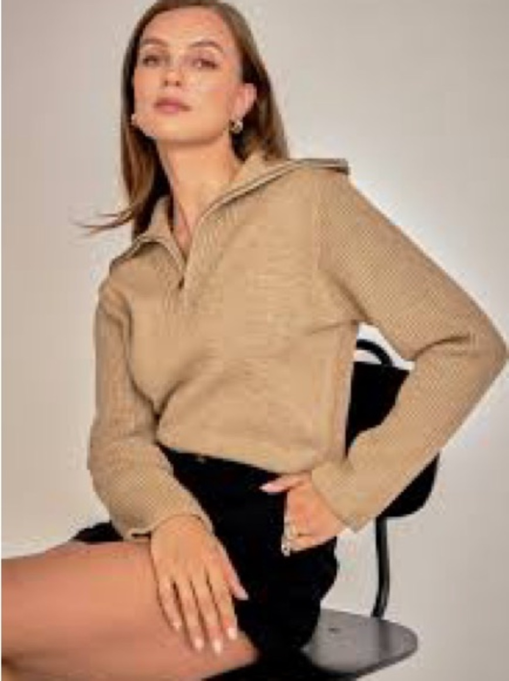English Factory Cozy Collared Pullover Sweater in Tan